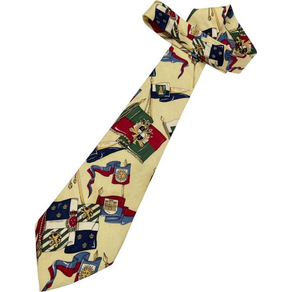 Tommy Hilfiger Silk Tie Vintage 90's Lion Crest Flags - Picture 2 of 6